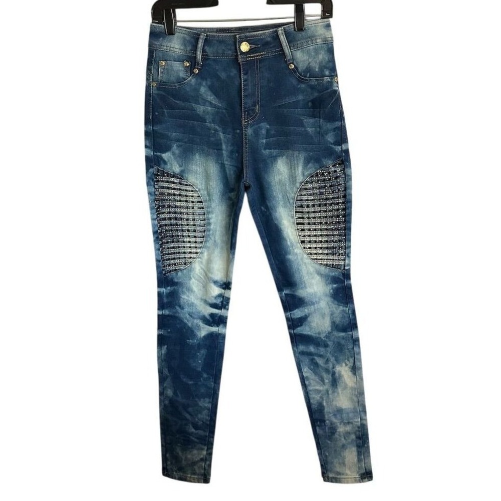 Salvaje Evolution Women's Jeans Size 9 Acid Wash Metallic Embellished Denim